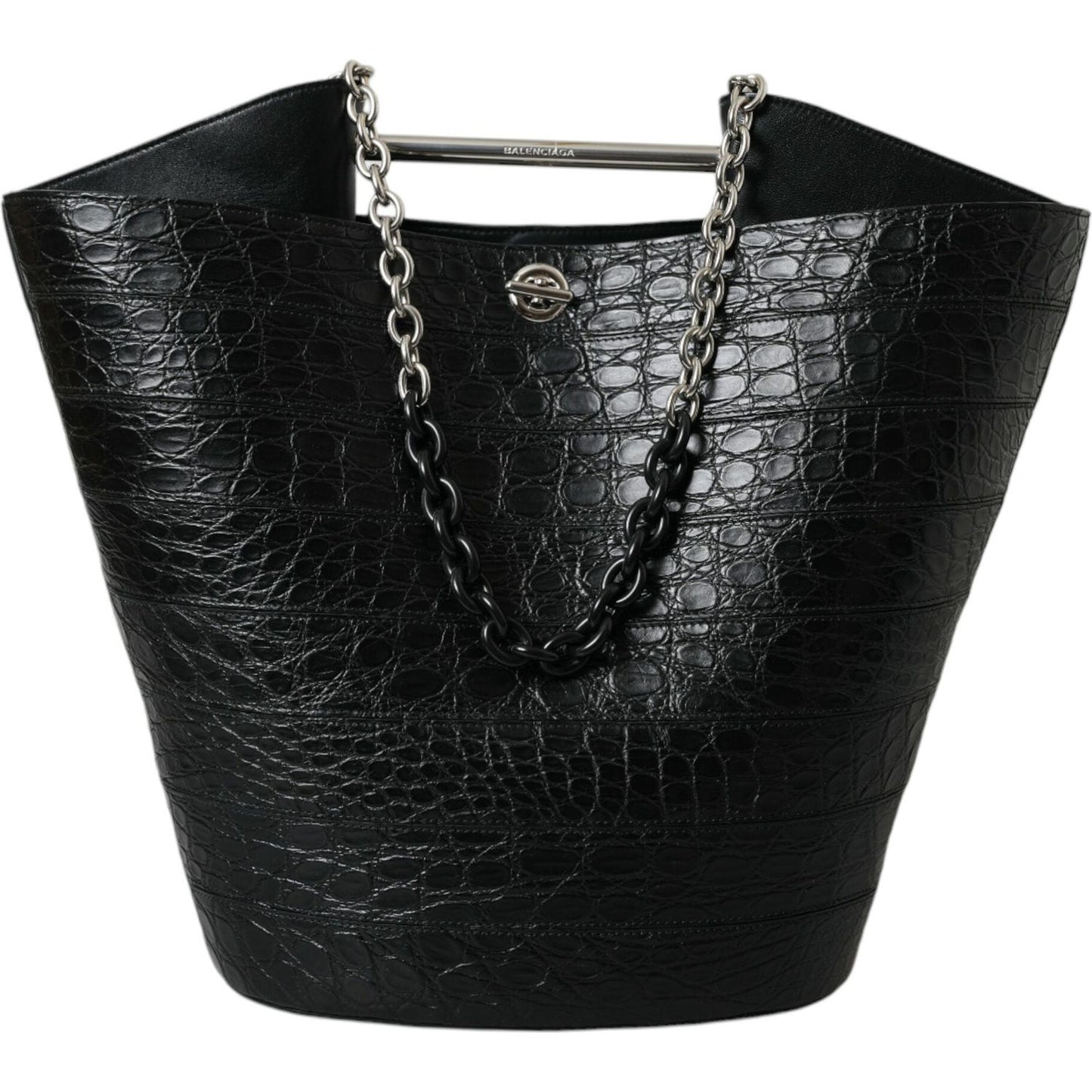 Balenciaga Elegant Black Crocodile Leather Maxi Bucket Bag Balenciaga