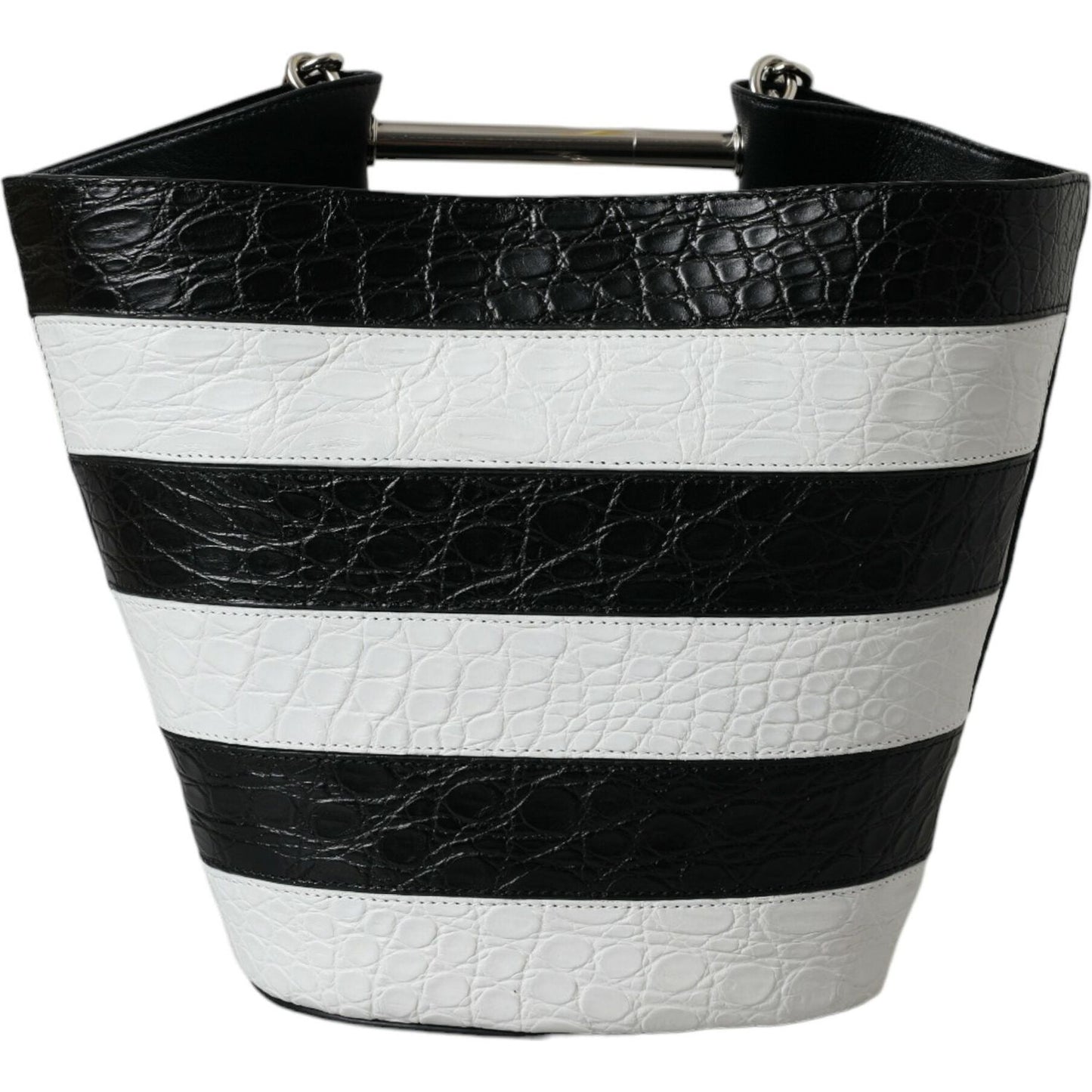 Balenciaga Black White Striped Exotic Skin Leather Maxi Bucket Tote Bag Balenciaga