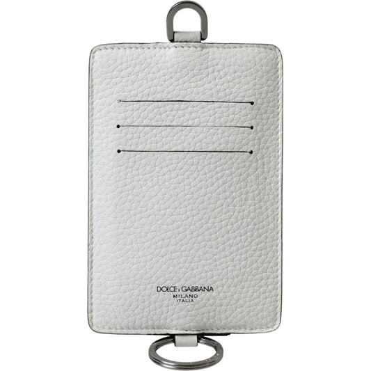 Dolce & Gabbana White Calf Leather Lanyard Logo Card Holder Wallet Dolce & Gabbana