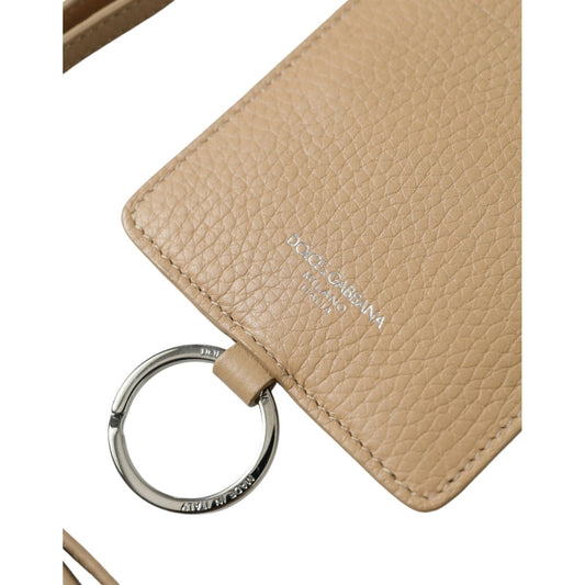 Dolce & Gabbana Beige Calf Leather Lanyard Logo Card Holder Wallet Dolce & Gabbana