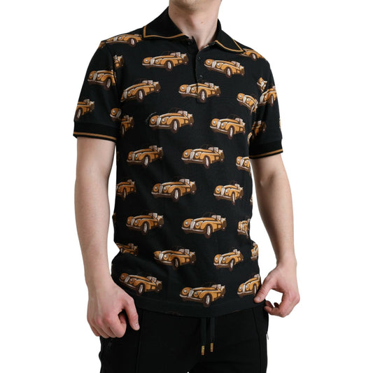 Dolce & Gabbana Black Car Print Short Sleeve Polo T-shirt Dolce & Gabbana