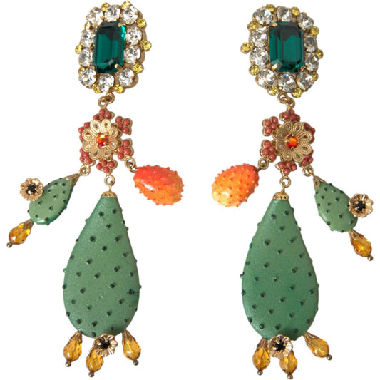 Dolce & Gabbana Green Cactus Crystal Clip On Jewelry Dangling Earrings Earrings Dolce & Gabbana