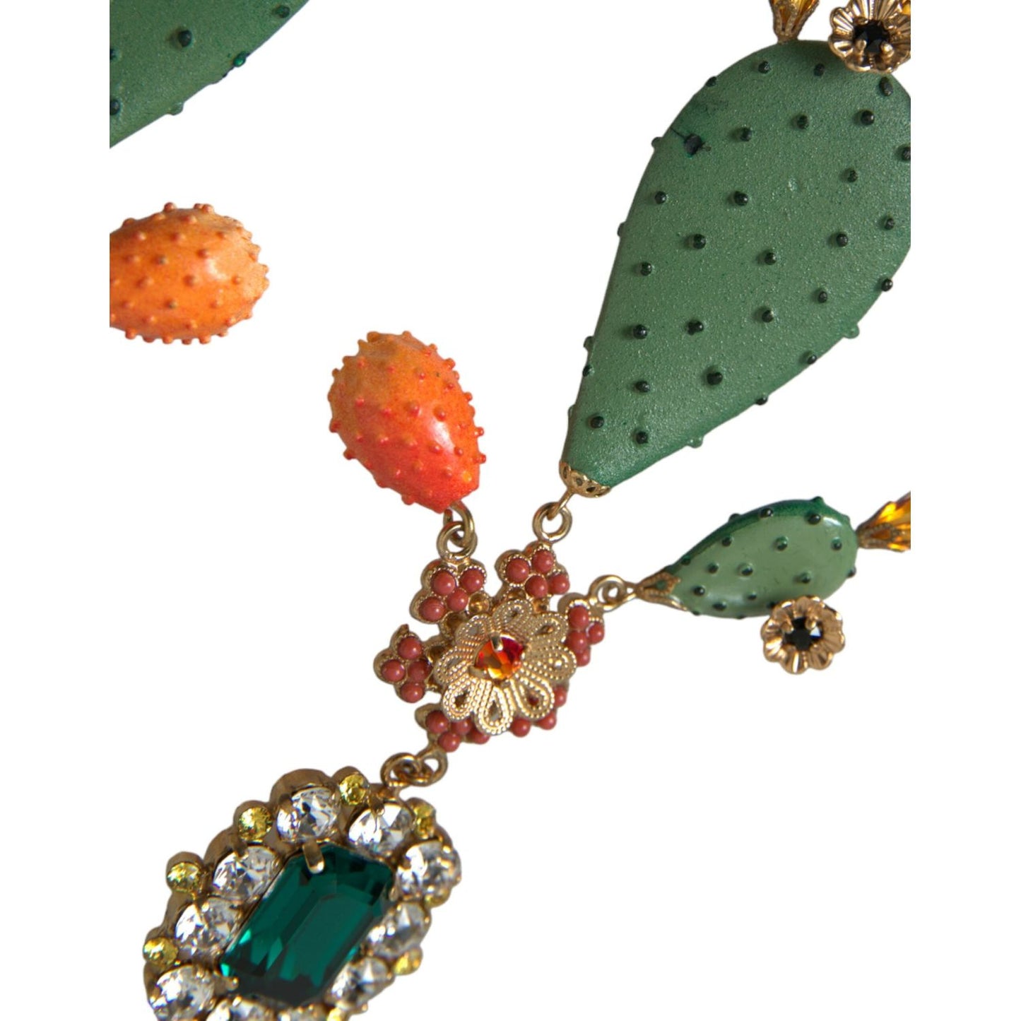 Dolce & Gabbana Green Cactus Crystal Clip On Jewelry Dangling Earrings Earrings Dolce & Gabbana