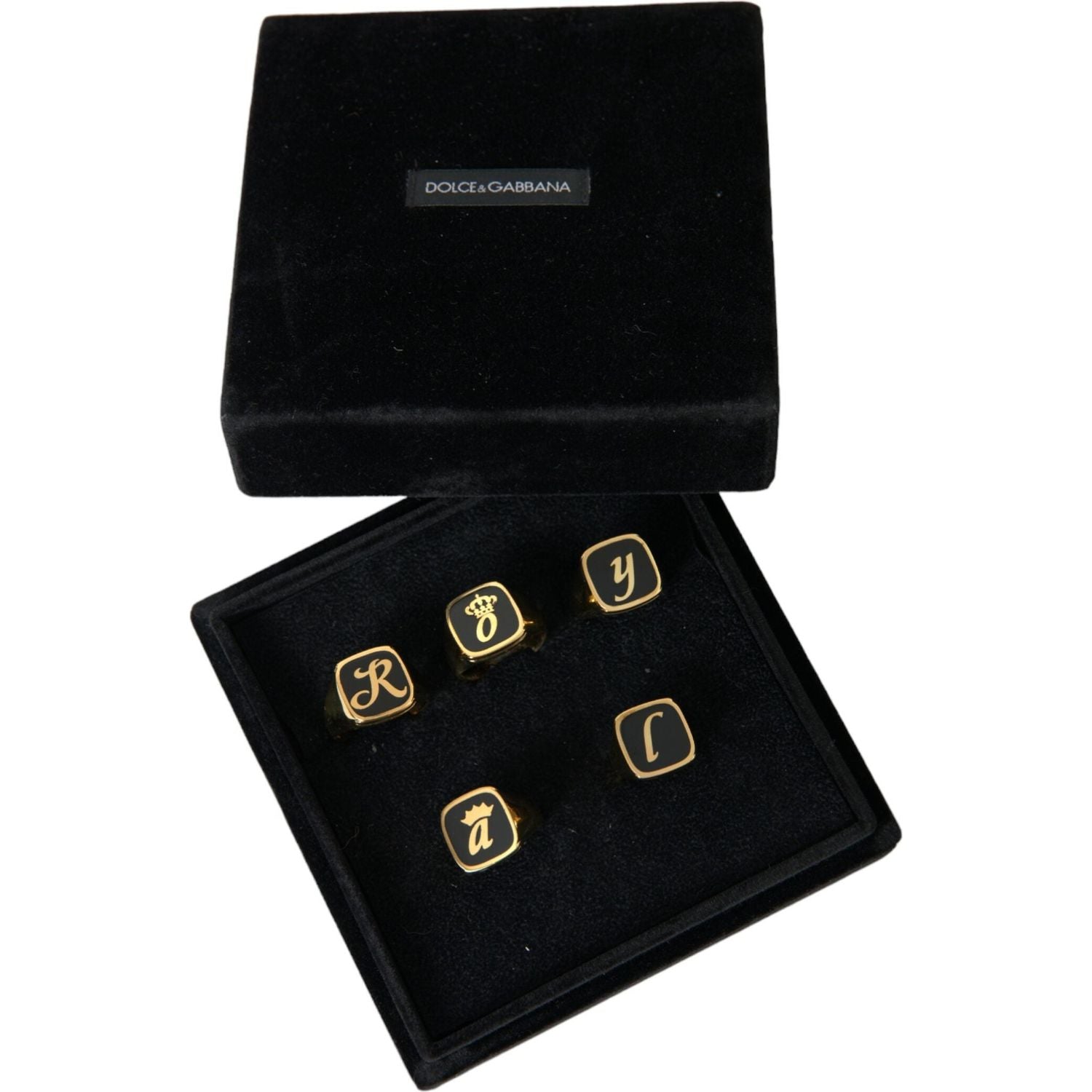 Dolce & Gabbana Gold Brass ROYAL Enamel Set of 5 Ring