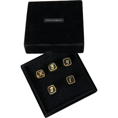 Dolce & Gabbana Gold Brass ROYAL Enamel Set of 5 Ring