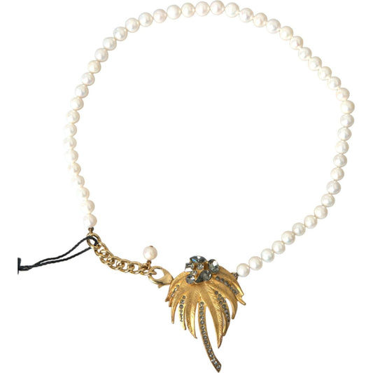 Dolce & Gabbana Gold Brass Crystal Pearl Tree Pendant Charm Necklace