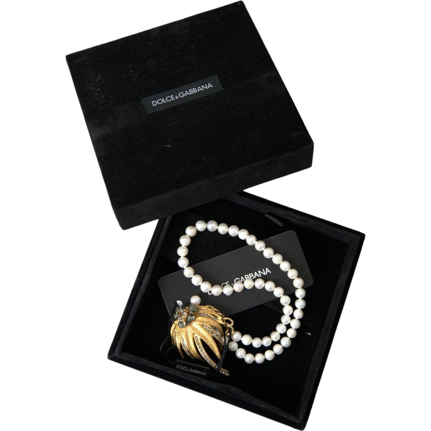 Dolce & Gabbana Gold Brass Crystal Pearl Tree Pendant Charm Necklace Necklace