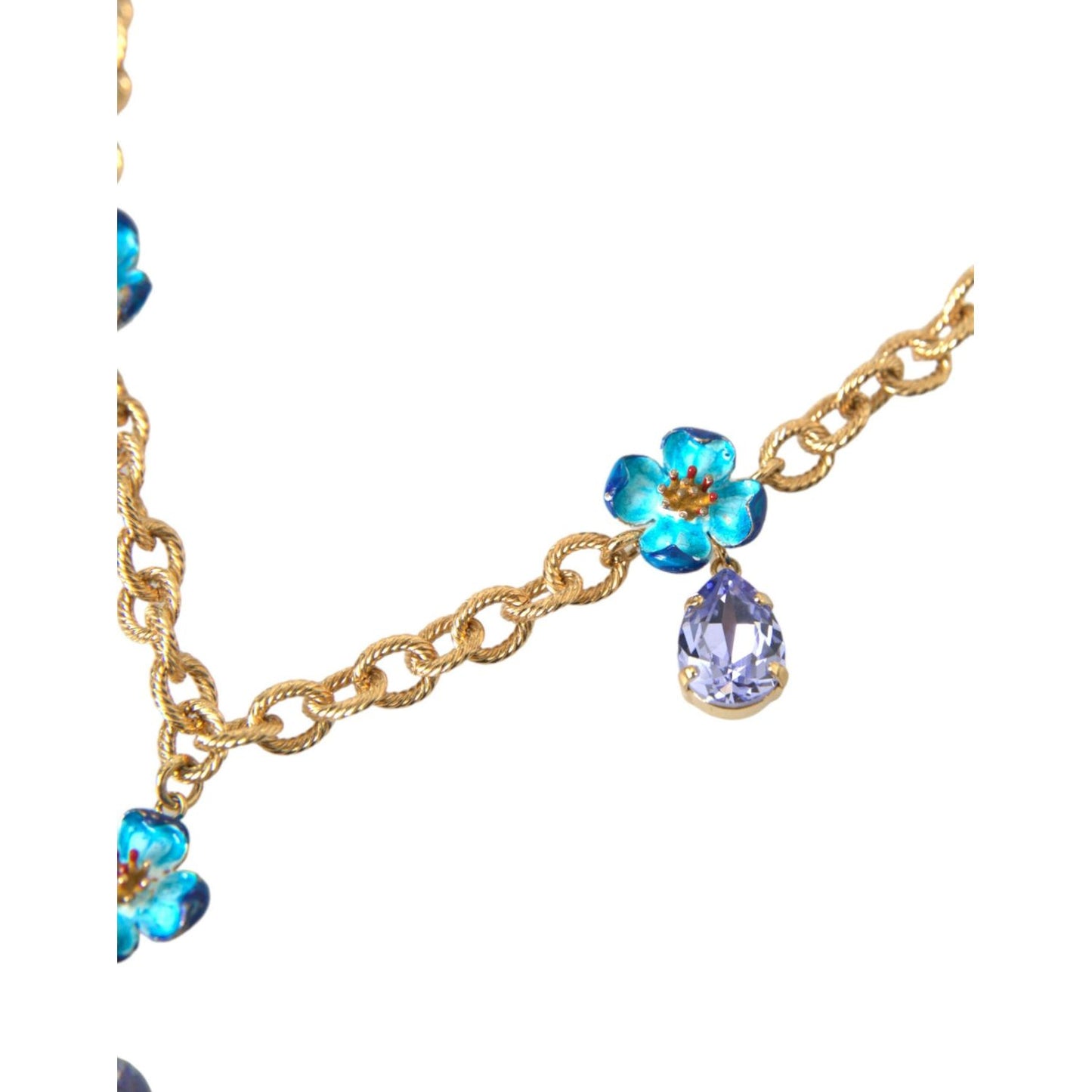 Dolce & Gabbana Gold Brass Chain Crystal Floral Pendant Charm Necklace Dolce & Gabbana