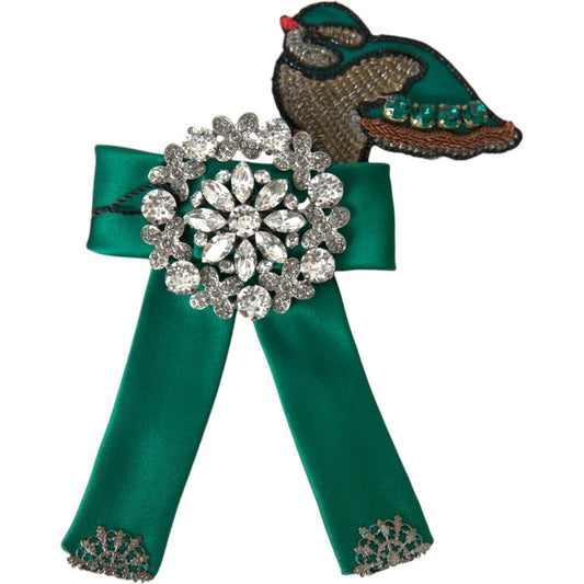 Dolce & Gabbana Green Satin Bird Crystal Women Hair Clip Dolce & Gabbana