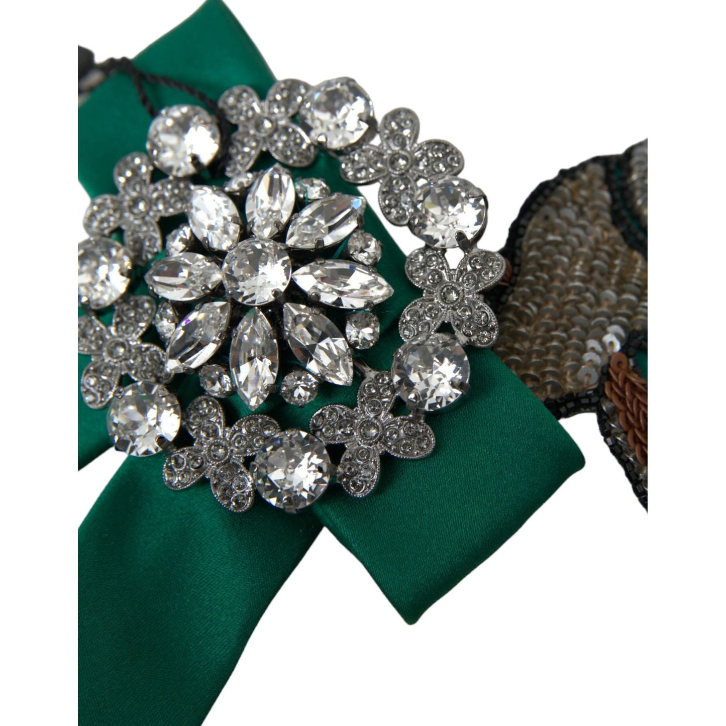 Dolce & Gabbana Green Satin Bird Crystal Women Hair Clip Dolce & Gabbana