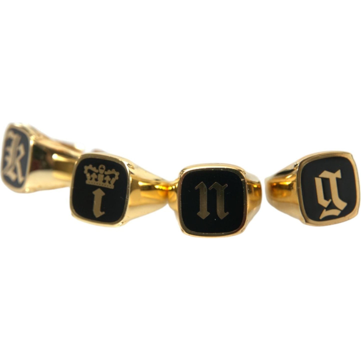 Dolce & Gabbana Gold Brass KING Enamel Set of 4 Ring Dolce & Gabbana