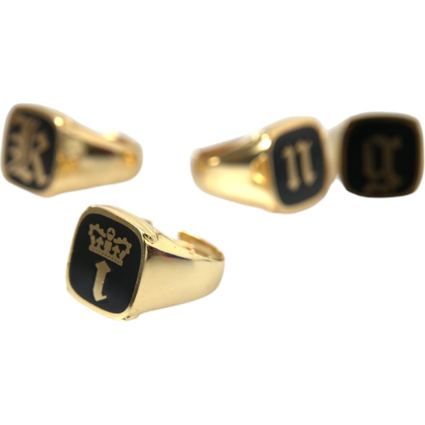 Dolce & Gabbana Gold Brass KING Enamel Set of 4 Ring Dolce & Gabbana