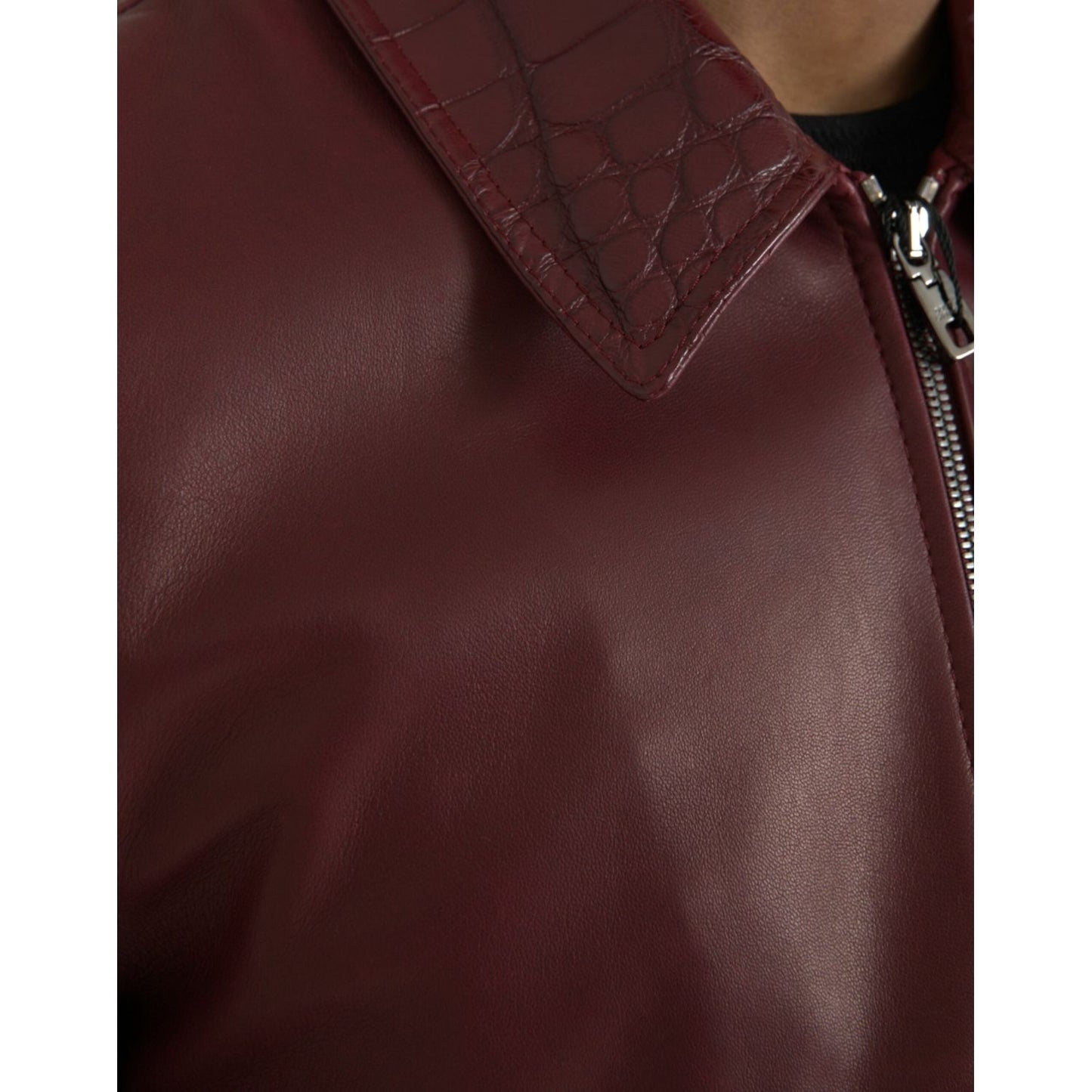 Dolce & Gabbana Maroon Exotic Leather Zip Biker Coat Jacket Dolce & Gabbana