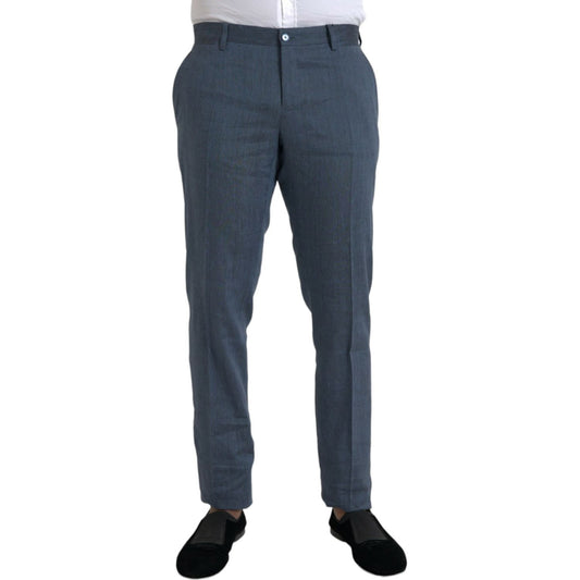 Dolce & Gabbana Blue Linen Silk Skinny Dress Pants Dolce & Gabbana