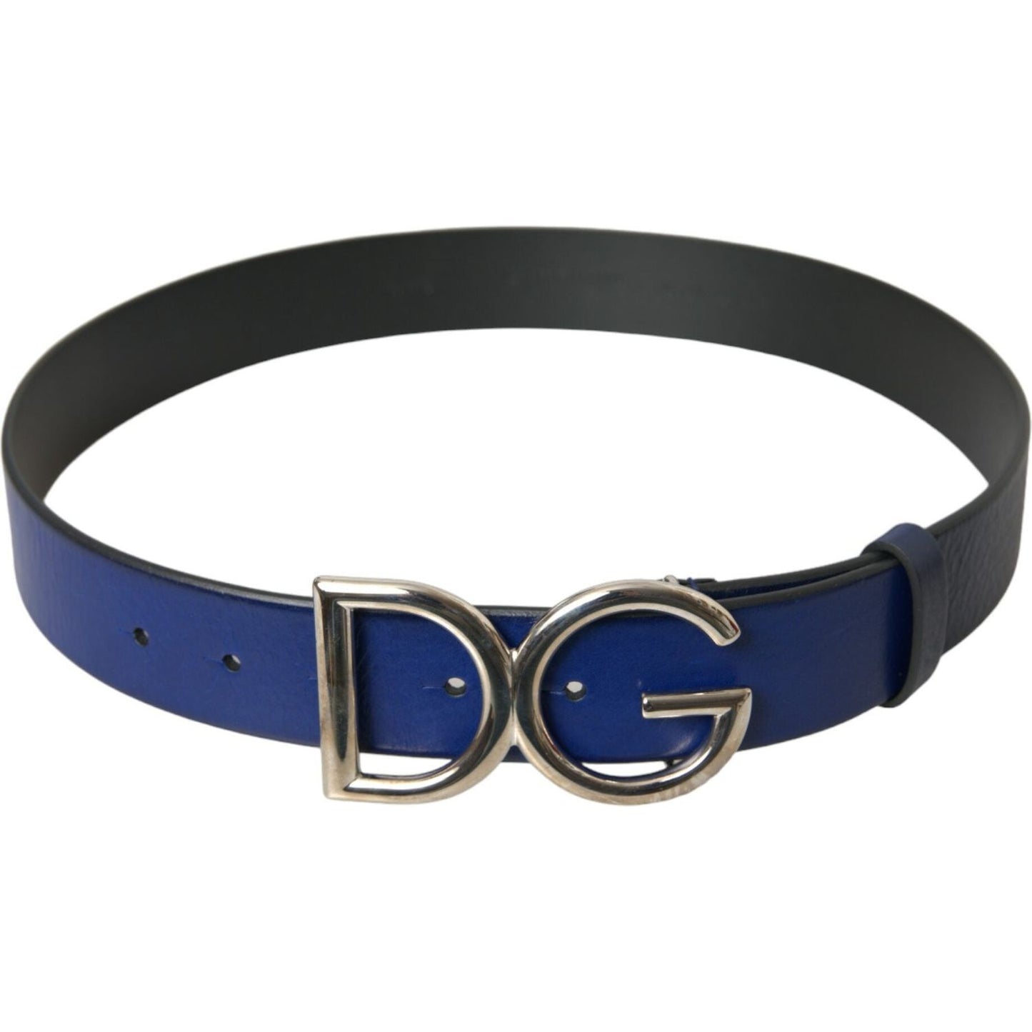 Dolce & Gabbana Blue Leather Silver Metal Logo Buckle Belt Men Dolce & Gabbana