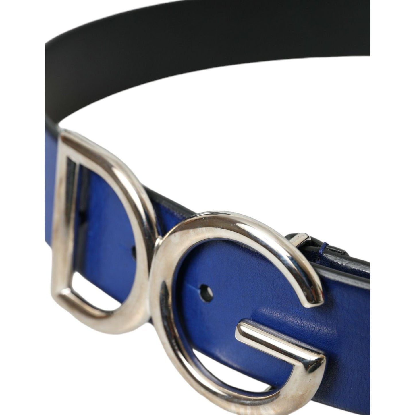 Dolce & Gabbana Blue Leather Silver Metal Logo Buckle Belt Men Dolce & Gabbana