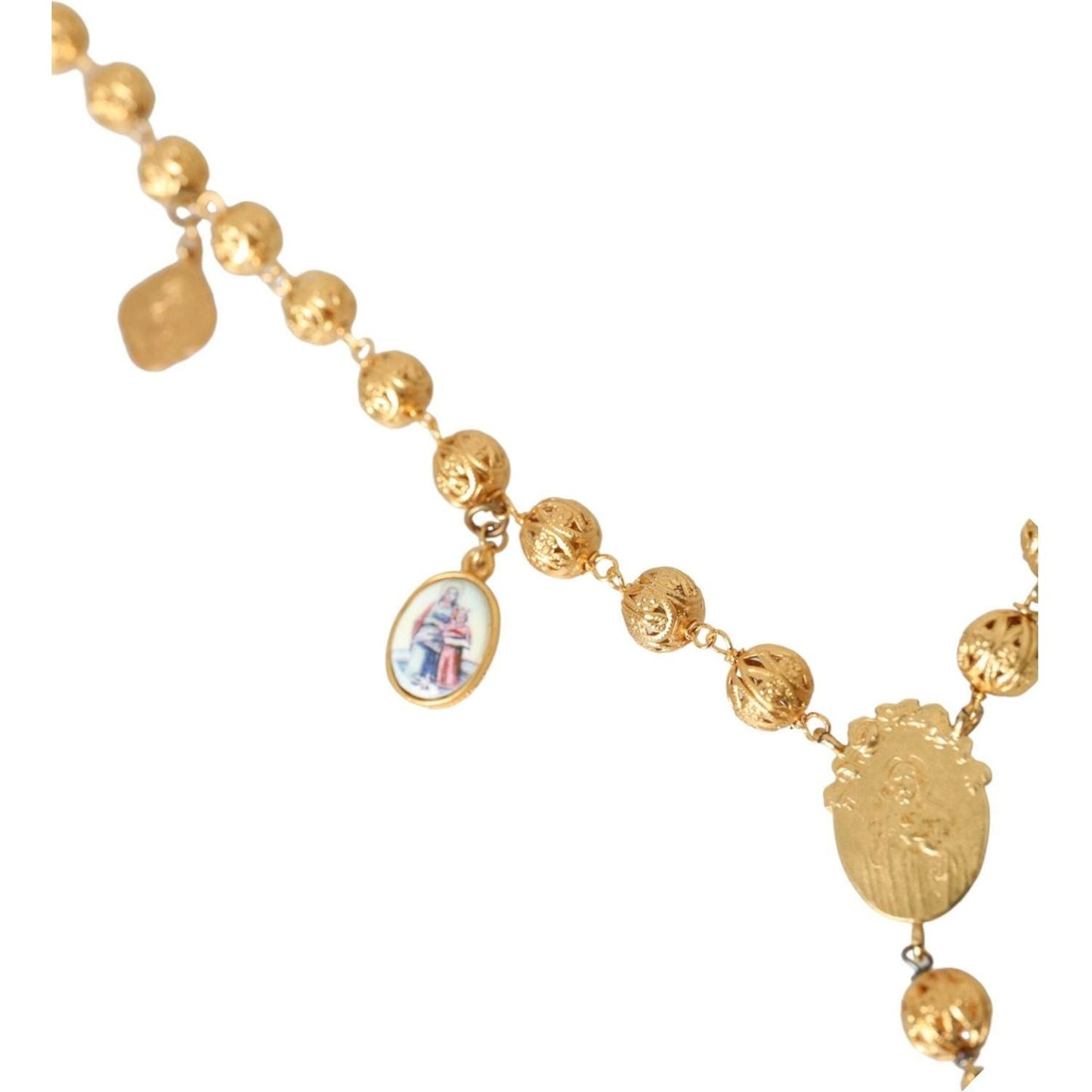 Dolce & Gabbana Gold Tone Chain Brass Beaded Statement Sicily Necklace Dolce & Gabbana