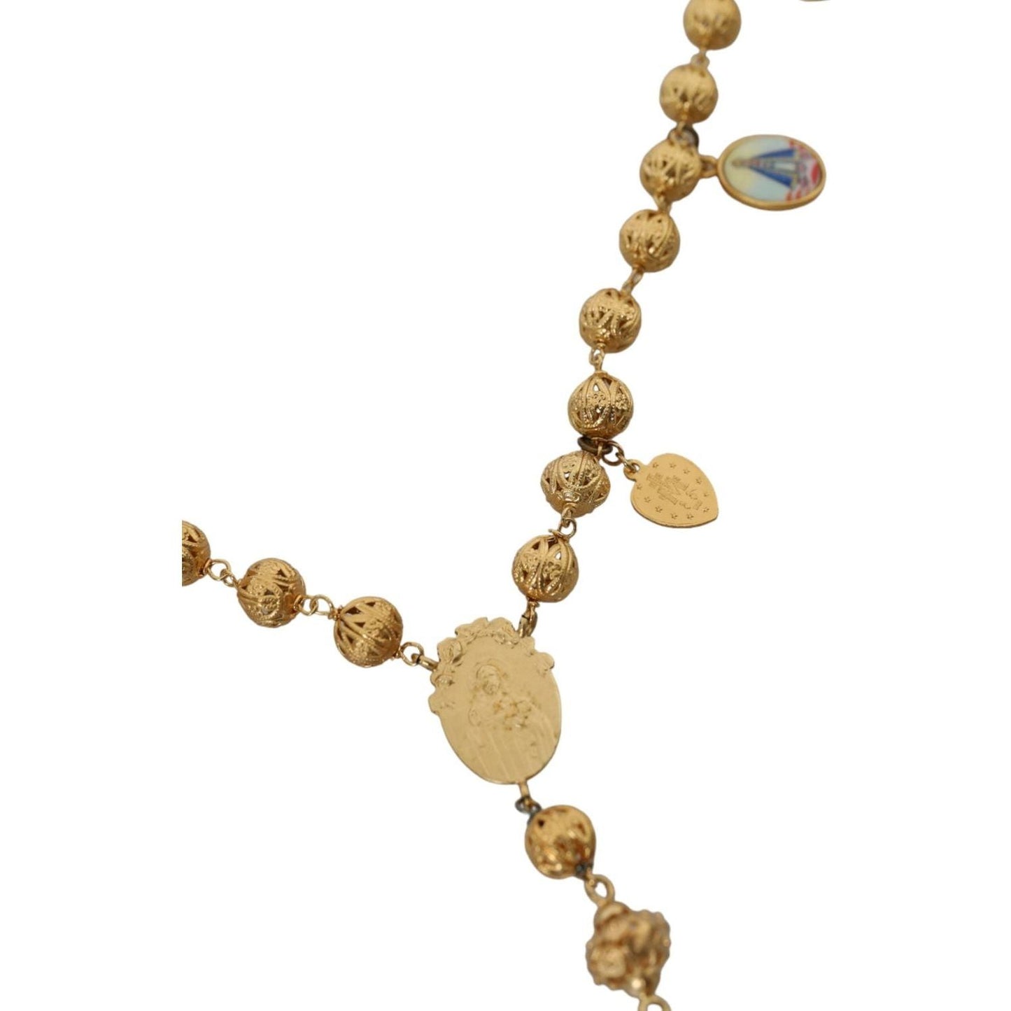 Dolce & Gabbana Gold Tone Chain Brass Beaded Statement Sicily Necklace Dolce & Gabbana