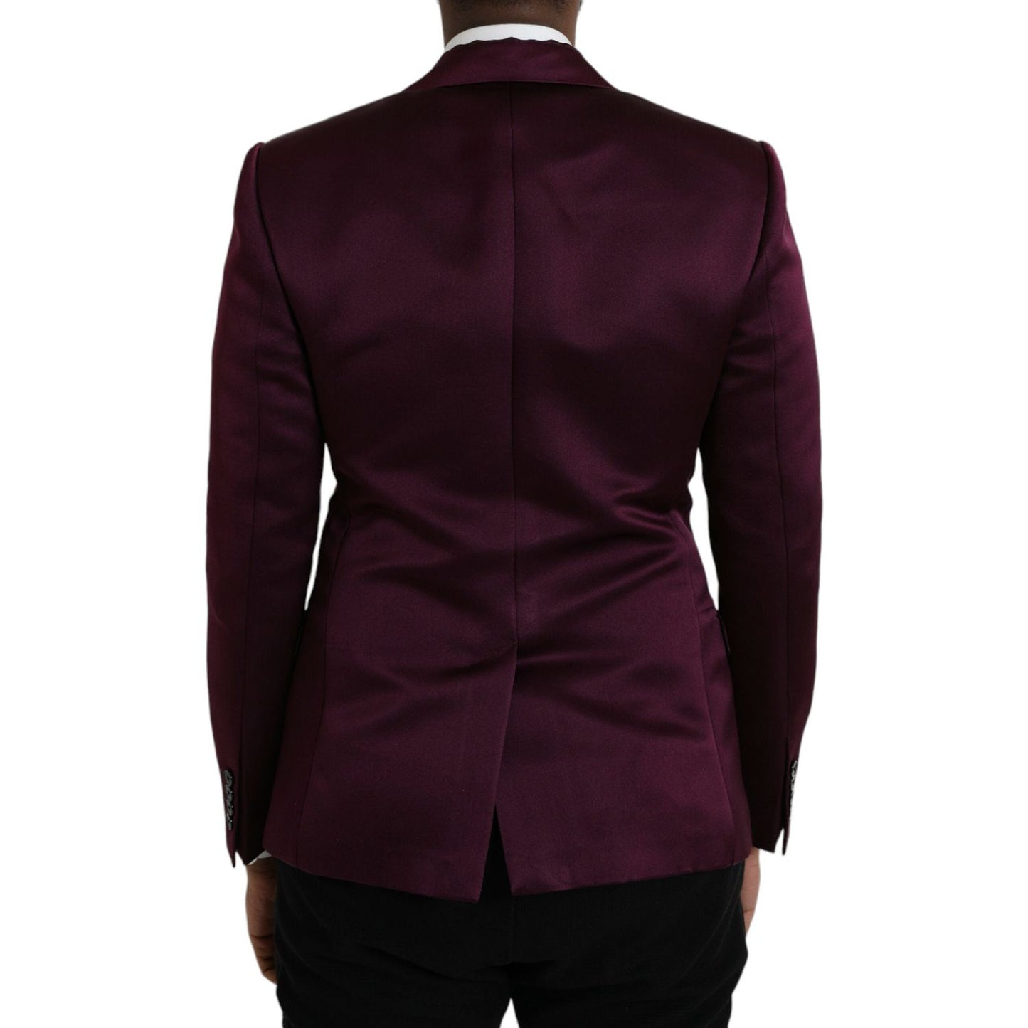 Dolce & Gabbana Maroon Silk Single Breasted Coat Blazer Dolce & Gabbana