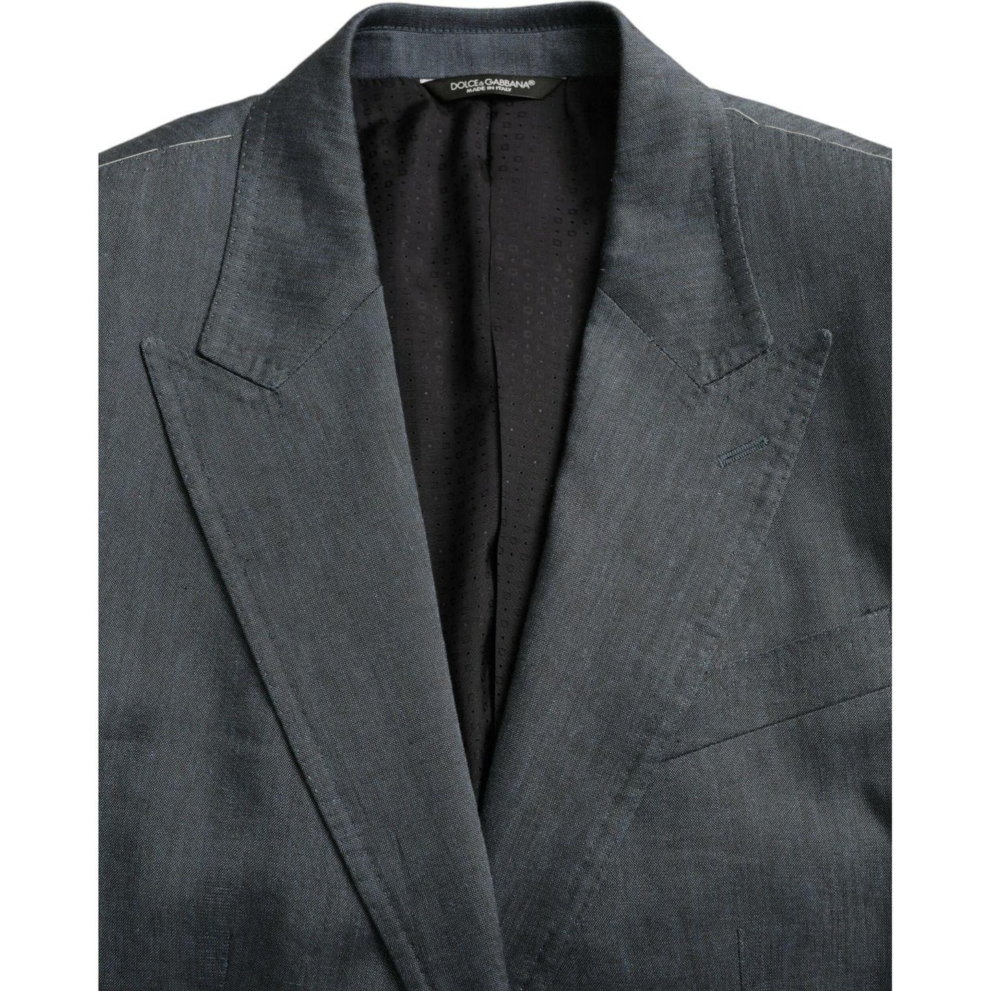 Dolce & Gabbana Blue Linen NAPOLI Single Breasted Coat Blazer Dolce & Gabbana