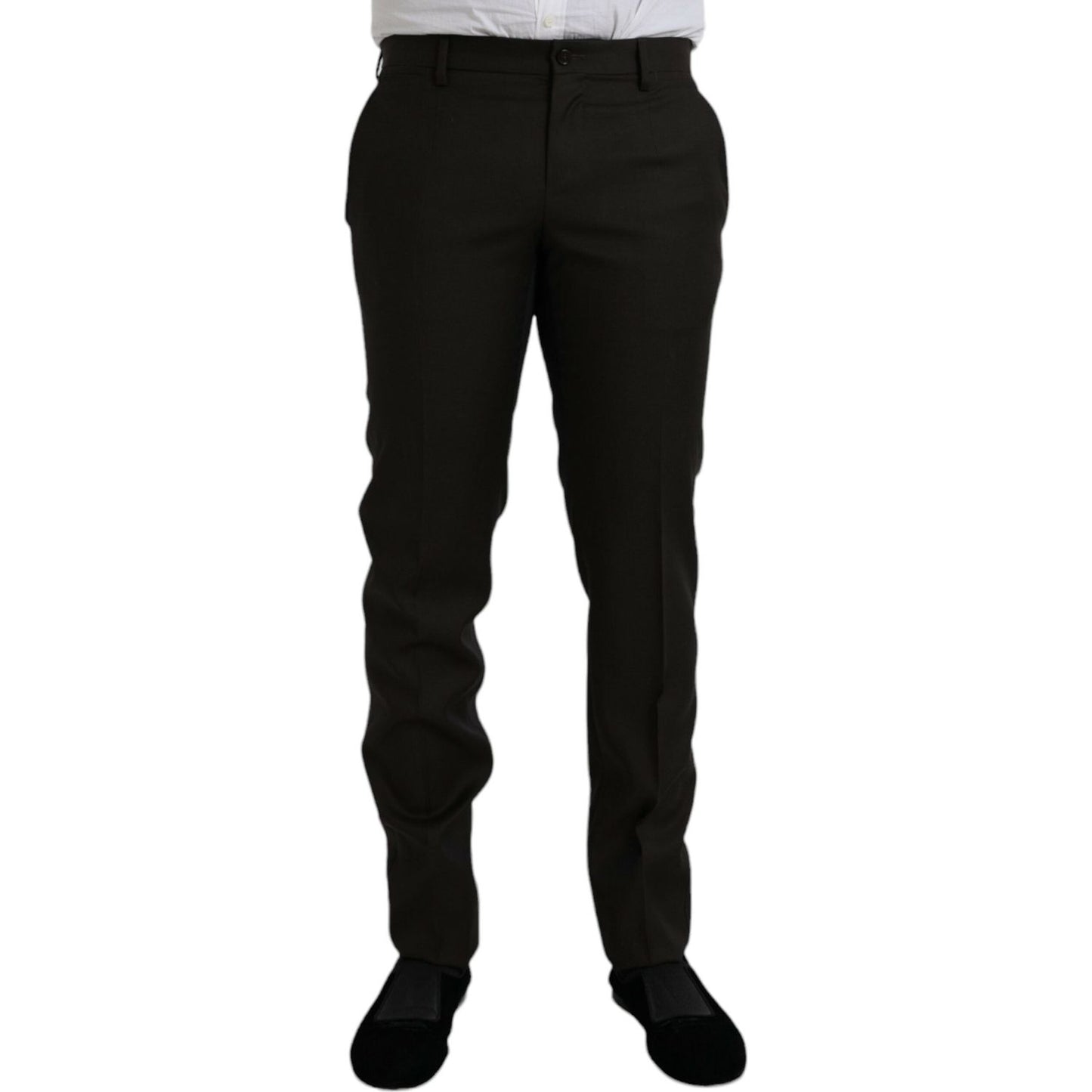 Dolce & Gabbana Dark Brown Wool Slim Fit Formal Pants Dolce & Gabbana