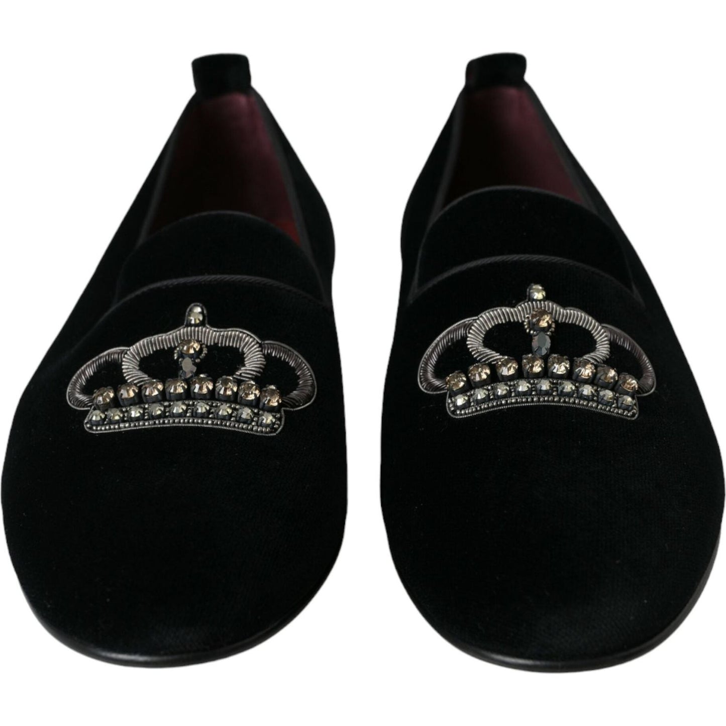 Dolce & Gabbana Black Velvet Crystal Crown Men Loafers Shoes Dolce & Gabbana