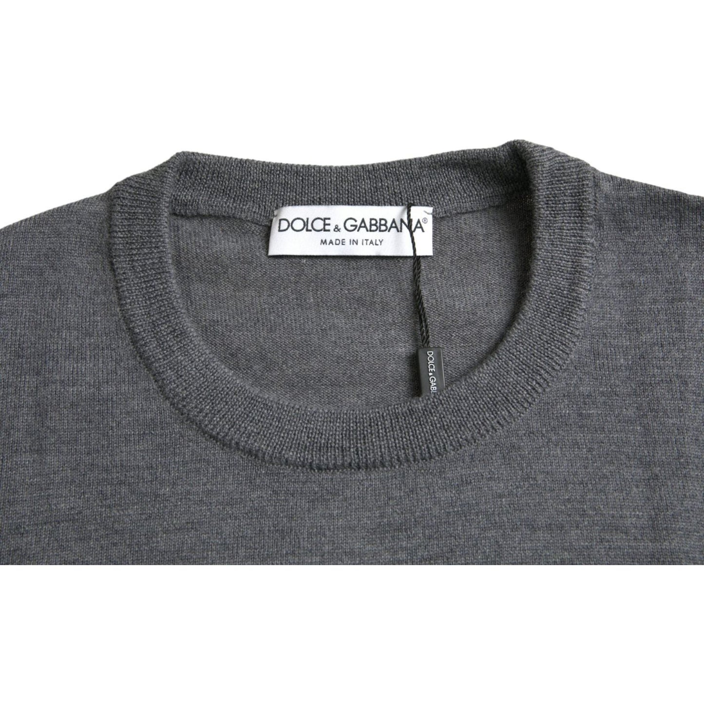 Dolce & Gabbana Dark Gray Wool Crew Neck Pullover Sweater Dolce & Gabbana