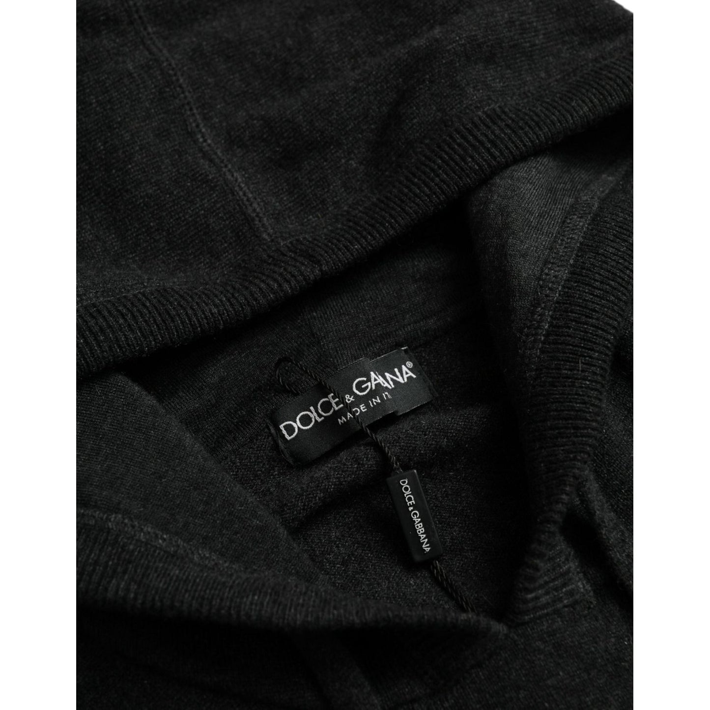 Dolce & Gabbana Dark Gray Cashmere Hooded Pullover Sweater Dolce & Gabbana