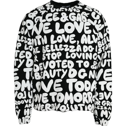 Dolce & Gabbana Black White Logo Print Crew Neck Sweatshirt Sweater Dolce & Gabbana