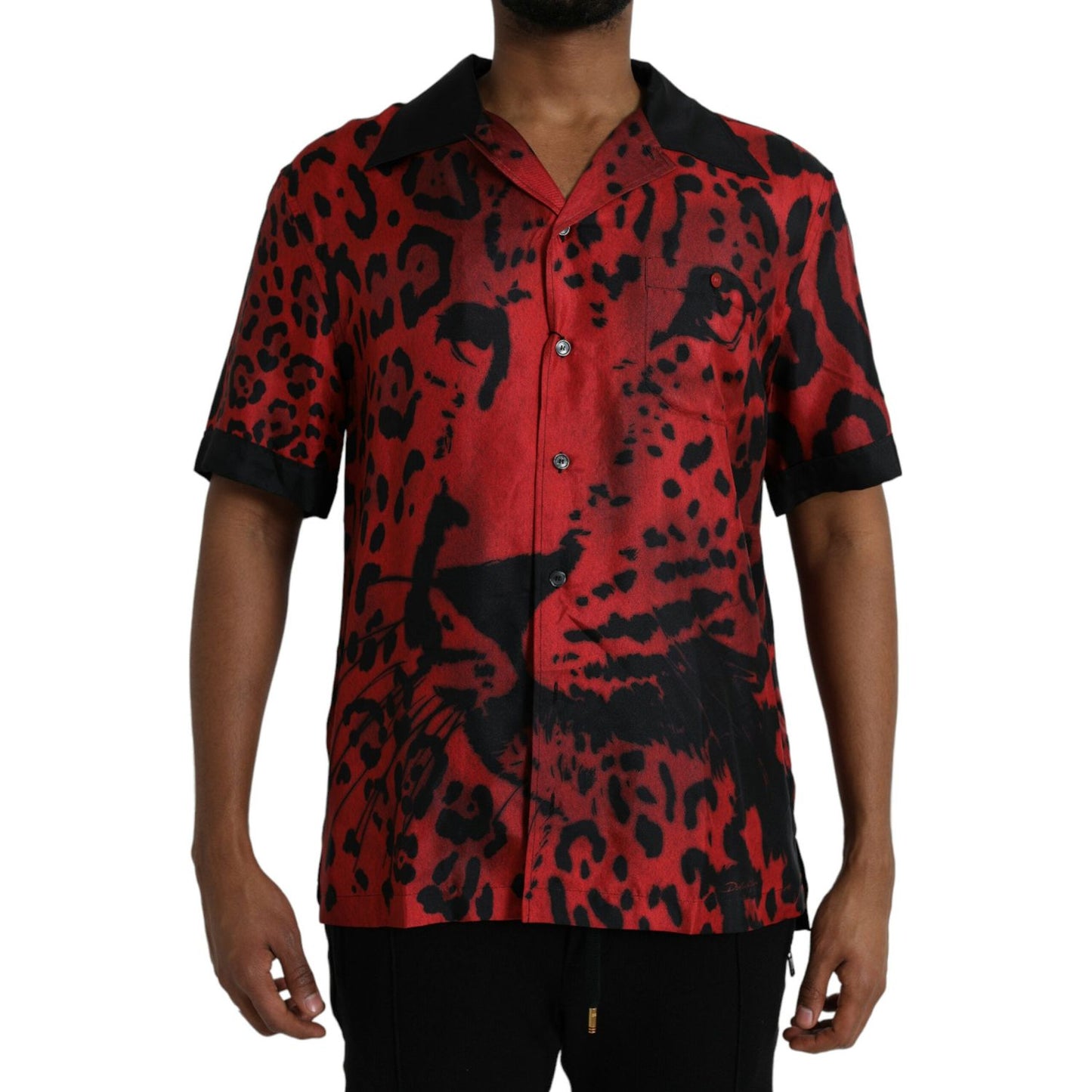 Dolce & Gabbana Red Leopard Silk Button Down Casual Shirt Dolce & Gabbana