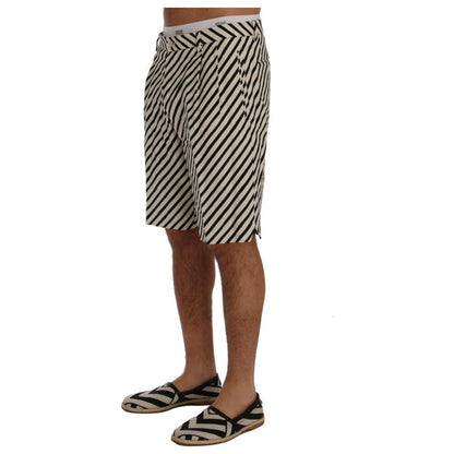 Dolce & Gabbana White Black Striped Hemp Casual Shorts