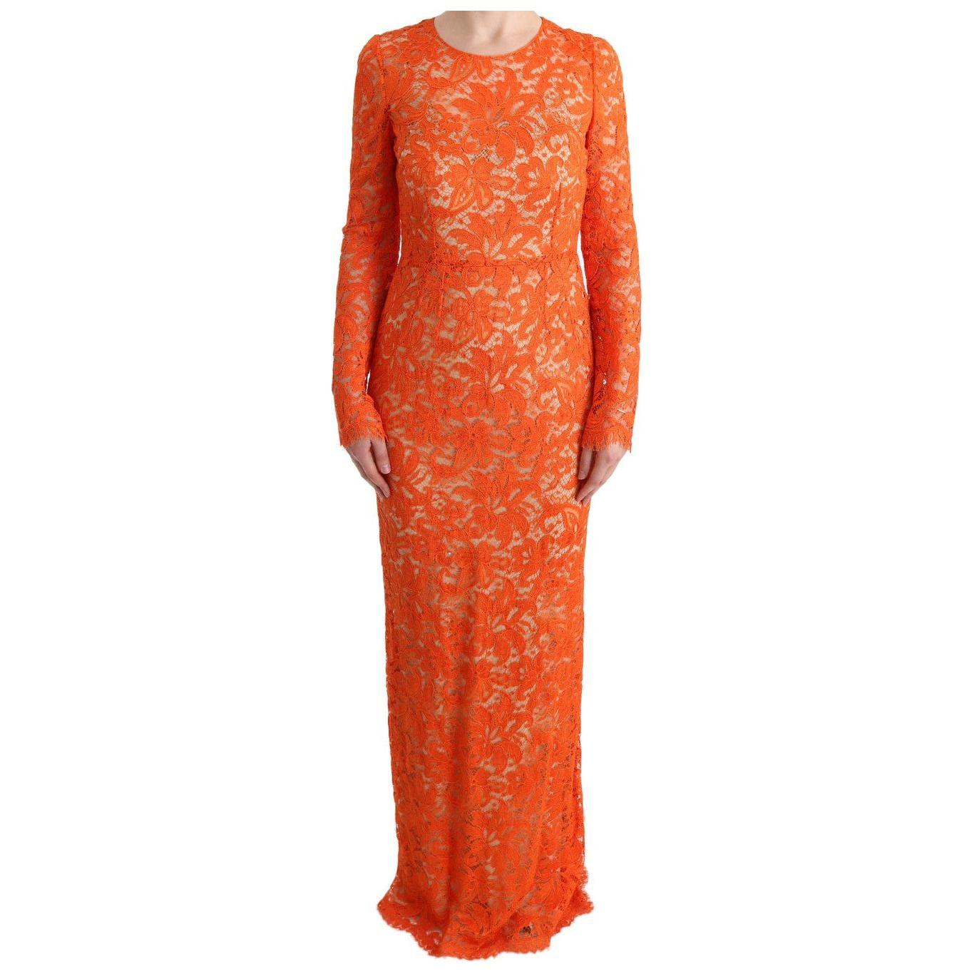 Dolce & Gabbana Elegant Long-Sleeve Full-Length Orange Sheath Dress Dolce & Gabbana