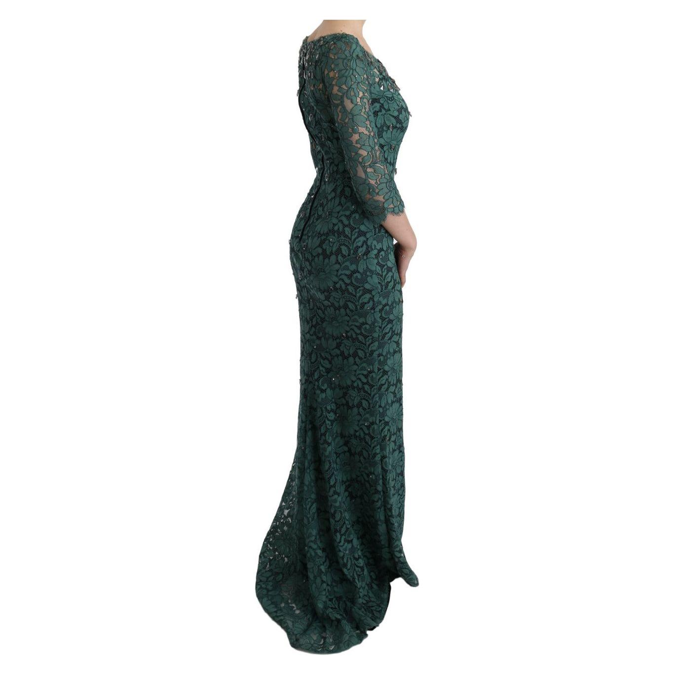 Dolce & Gabbana Elegant Green Crystal Embellished Sheath Dress Dolce & Gabbana