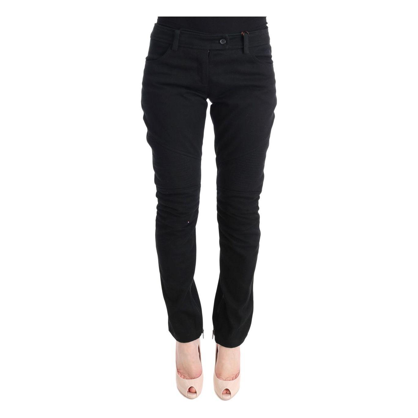 Ermanno Scervino Black Cotton Slim Fit Casual Pants