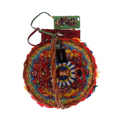 Dolce & Gabbana Multicolor AGNESE Straw Crystal Pom Pom Bag