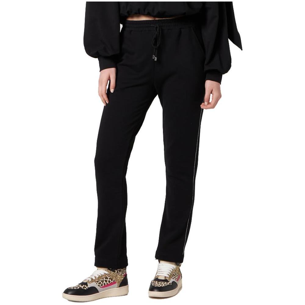 Patrizia Pepe Elegant Cotton Sweatpants with Rhinestone Accent Patrizia Pepe