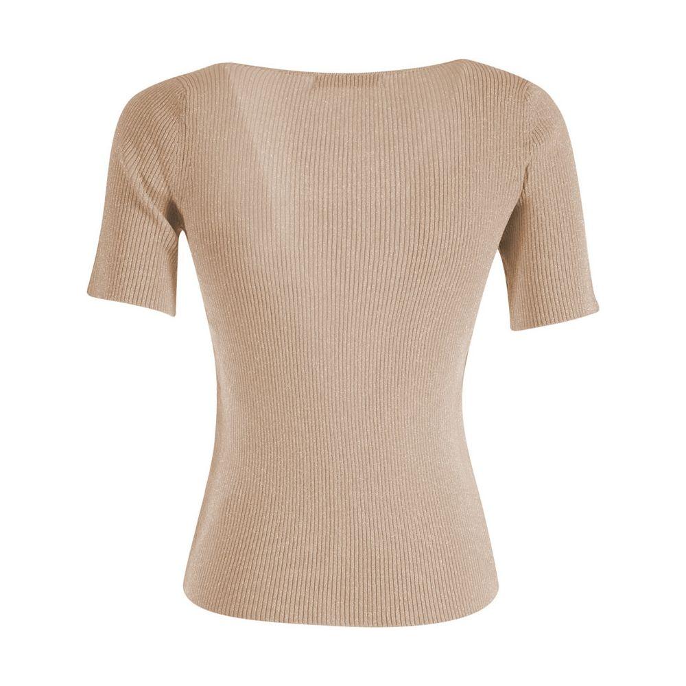 Yes Zee Chic Beige Rib-knit Short Sleeve Top Yes Zee