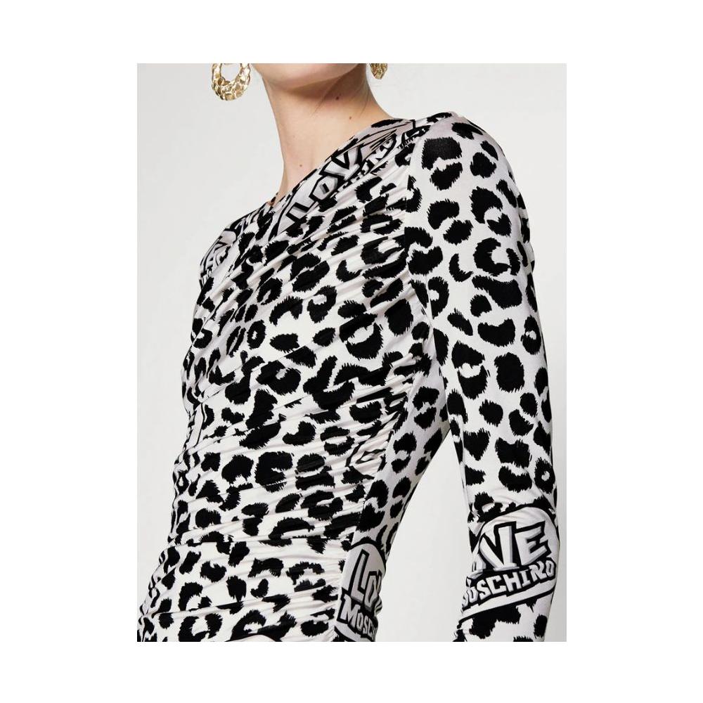 Love Moschino Chic Red Leopard V-Neck Ruffle Dress Love Moschino