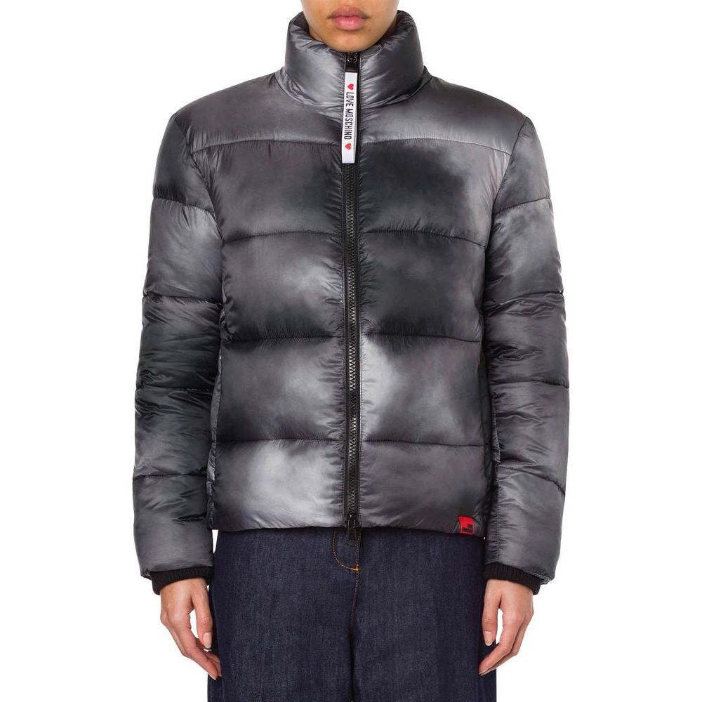 Love Moschino Chic High Collar Down Jacket with Logo Patch Love Moschino