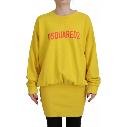 Dsquared² Yellow Logo Print Cotton Crewneck Pullover Sweater Dsquared²