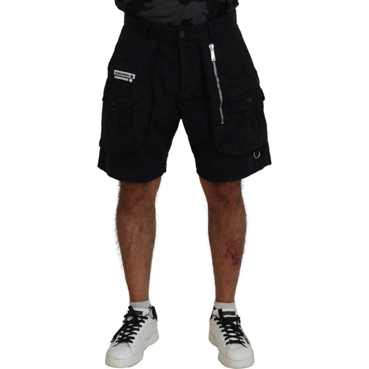 Black Cotton Cargo Boxer Above Knee Shorts