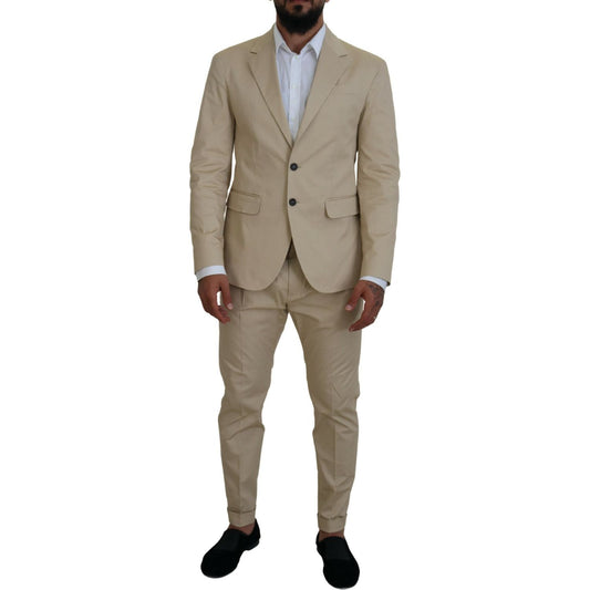 Beige Cotton Single Breasted 2 Piece CIPRO Suit