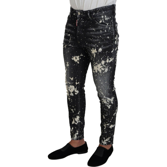 Dsquared² Gray Wash White Splash Print Skinny Denim Jeans Dsquared²