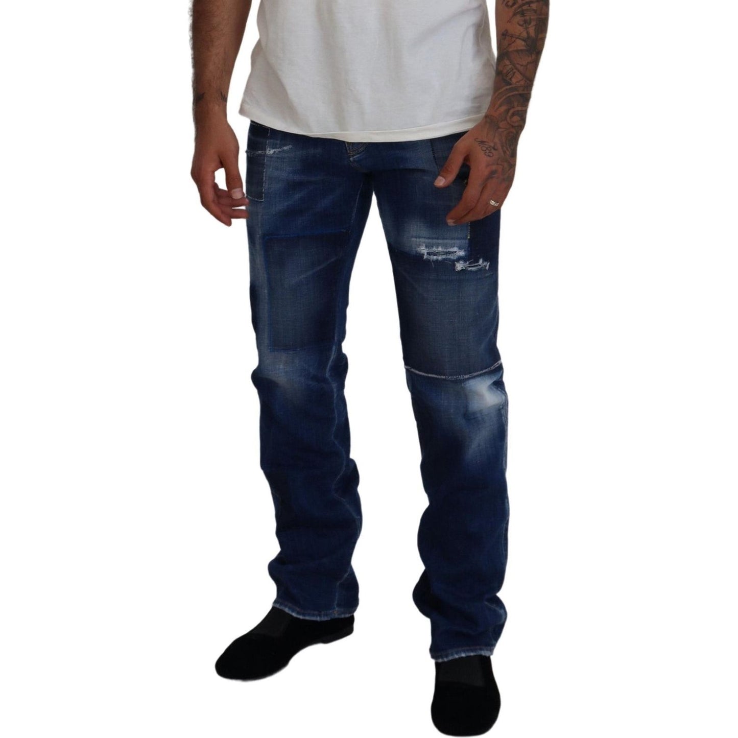 Dsquared² Blue Washed Patchwork Straight Fit Denim Jeans Dsquared²