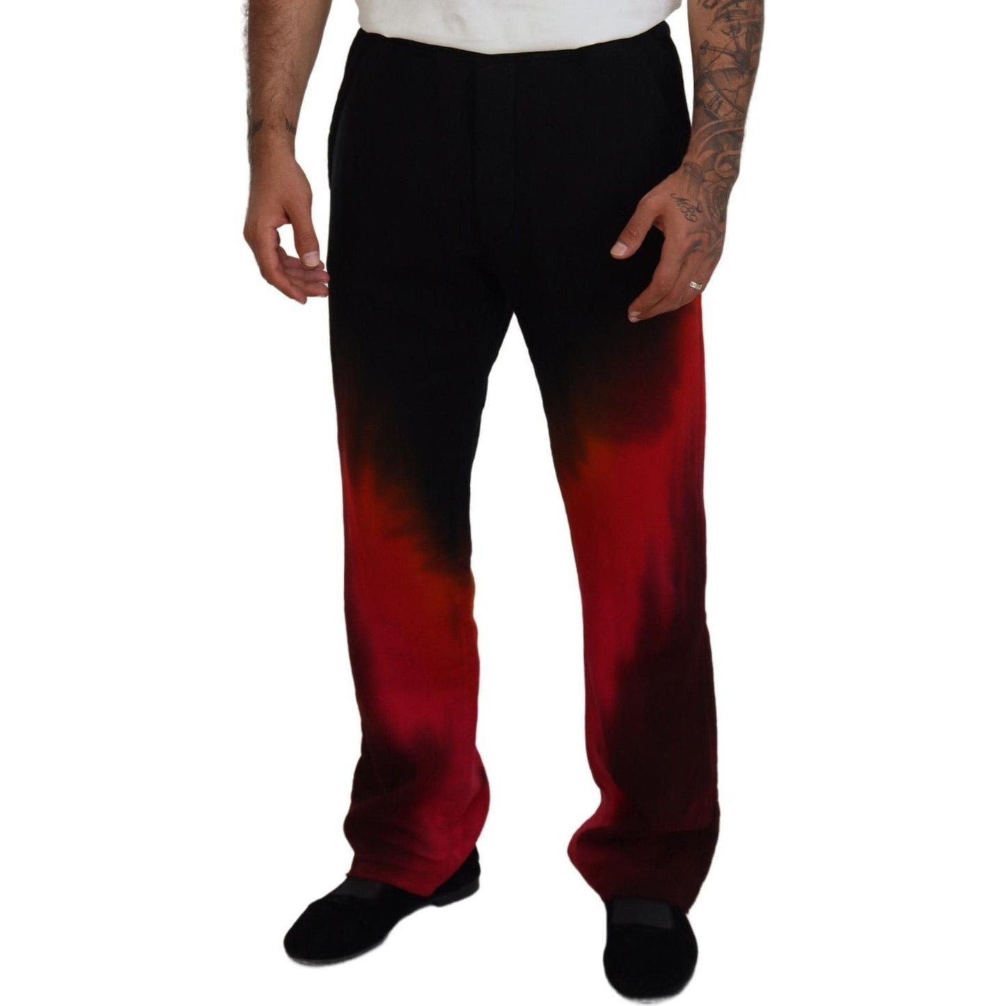 Dsquared² Black Red Cotton Logo Print Casual Pants Dsquared²