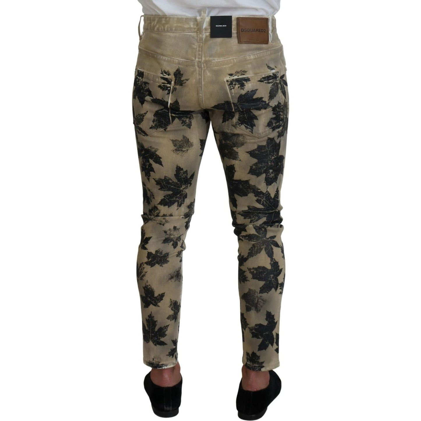 Dsquared² Brown Cotton Printed Skinny Men Casual Denim Jeans Dsquared²