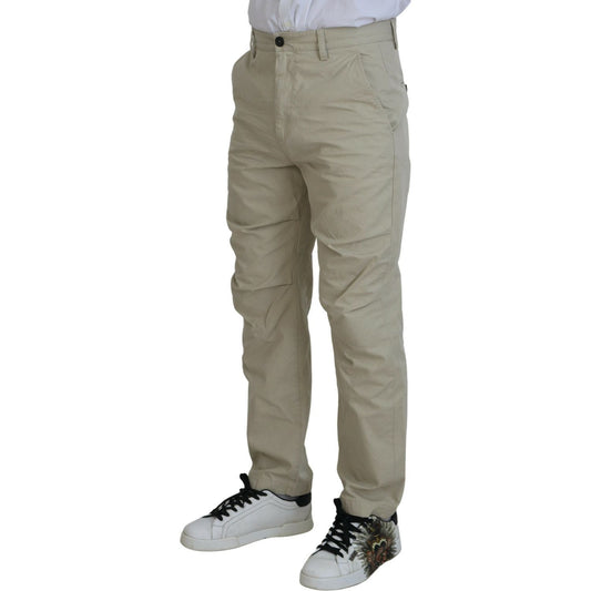 Beige Cotton Straight Fit Men Casual Pants