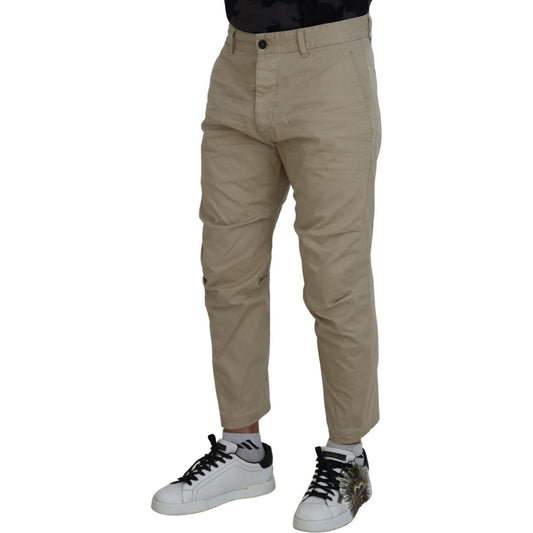 Dsquared² Beige Cotton Printed Leg Men Casual Pants Dsquared²