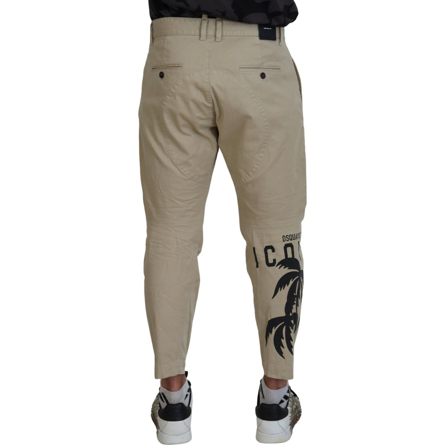 Dsquared² Beige Cotton Printed Leg Men Casual Pants Dsquared²