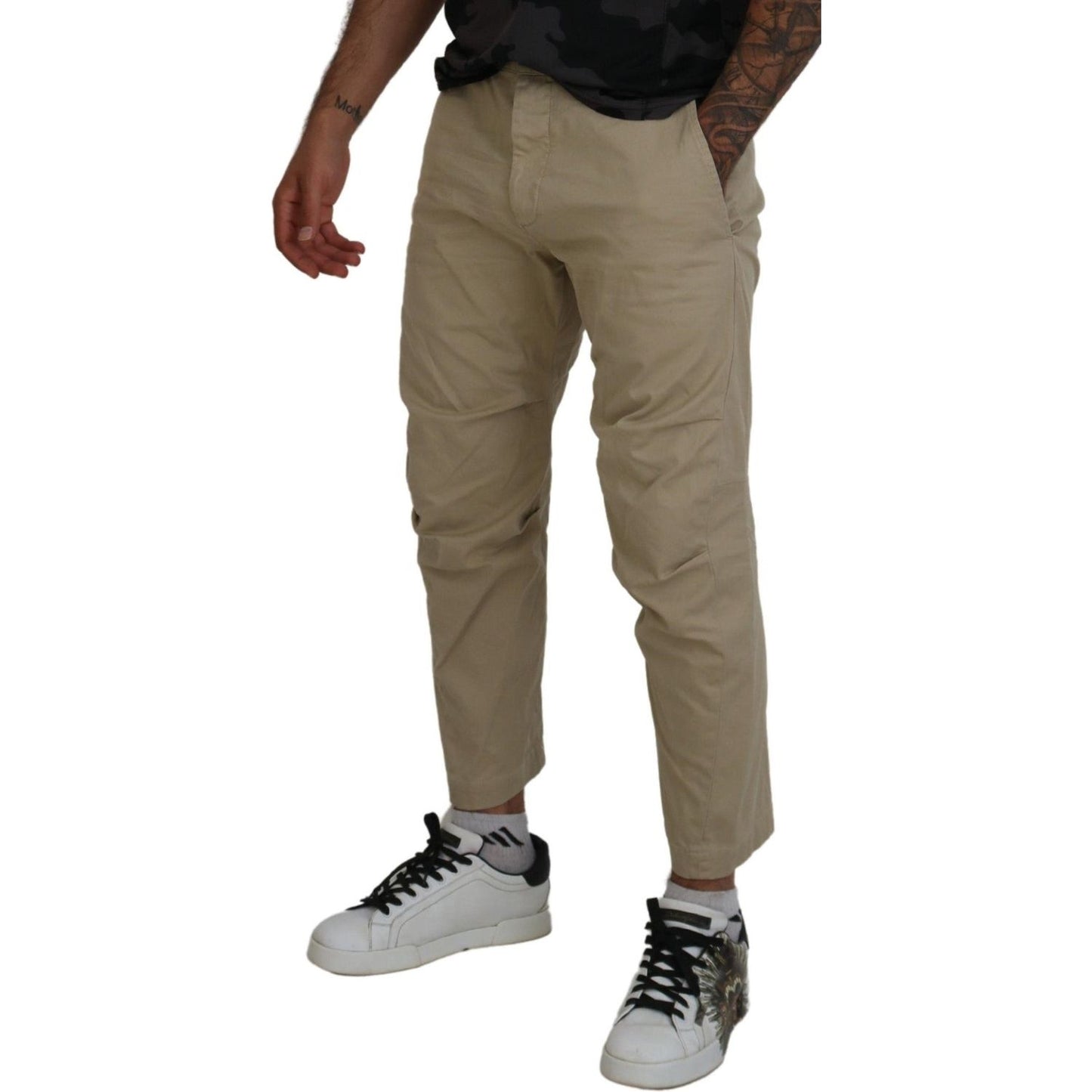 Dsquared² Beige Cotton Printed Leg Men Casual Pants Dsquared²